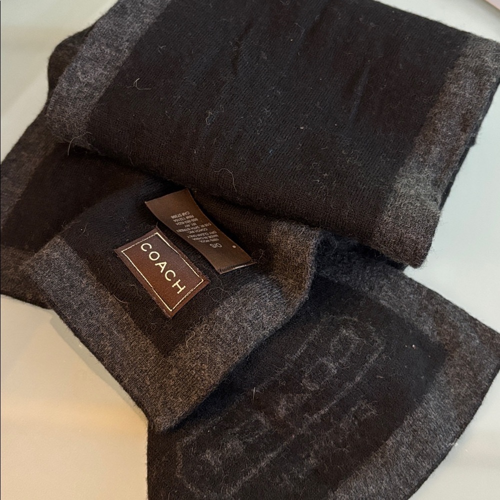 COACH Black & Charcoal Signature Wool Blend Scarf